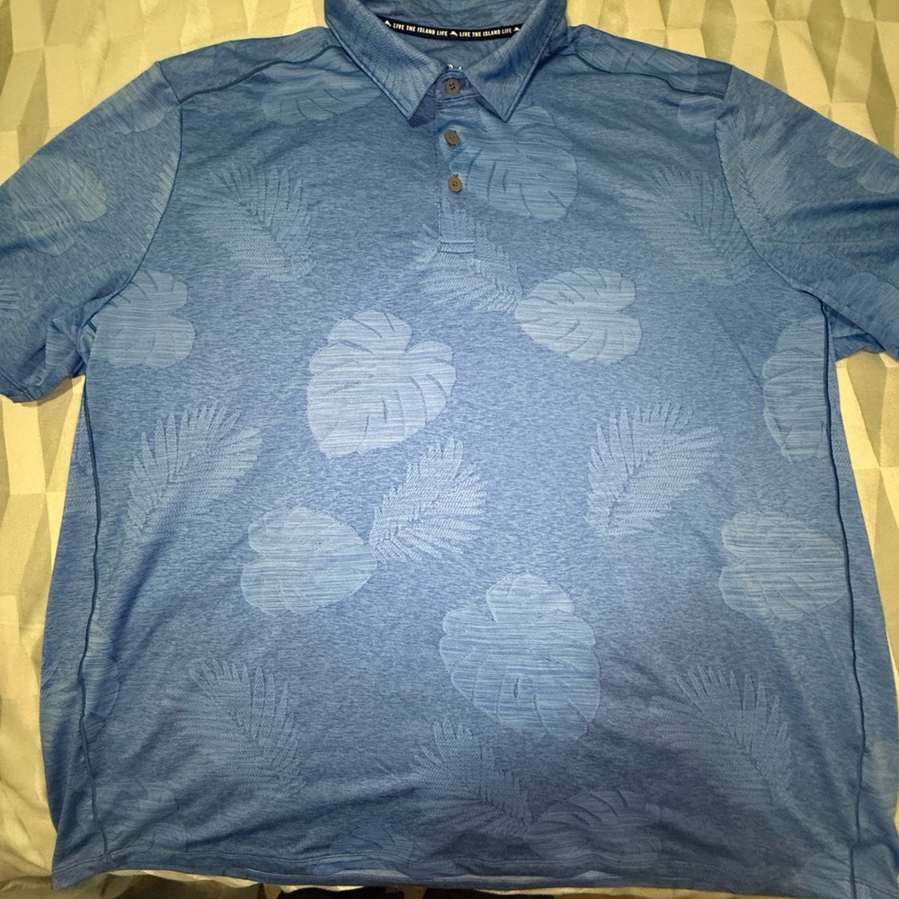 Tommy Bahama Blue Tropical Leaf Polo Shirt